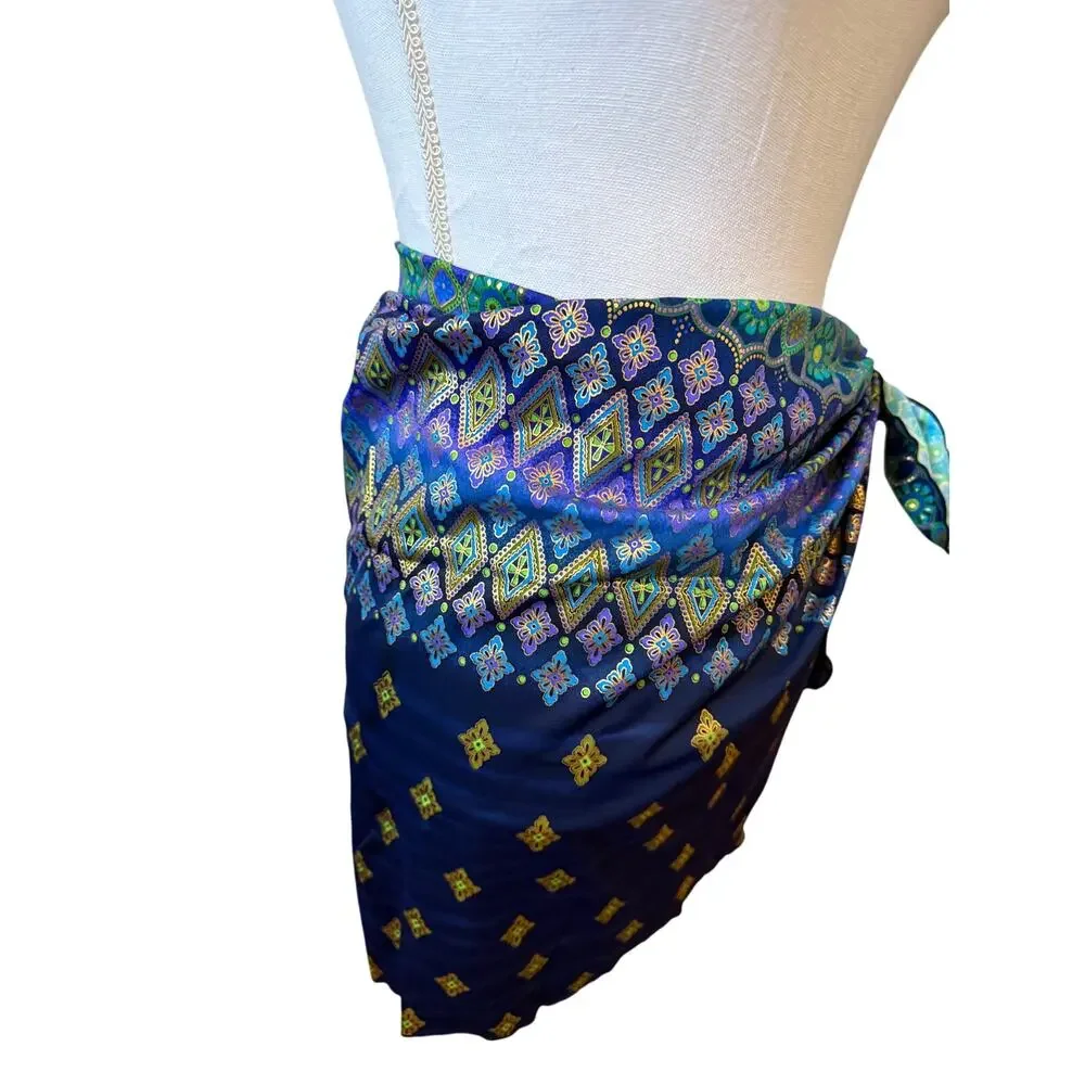 Longitude Sarong Swim Cover Up Blue Green Gold